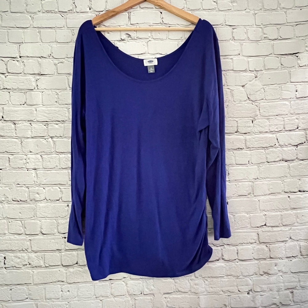 Old Navy Women's Size 3X Blue Long Sleeve Ruched Side Scoop Neck Top